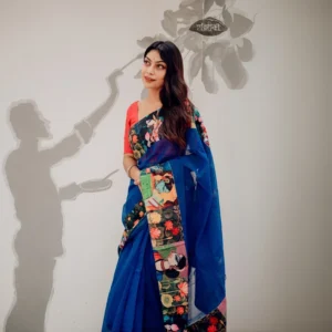 Blue Varsa Print Half Silk Saree