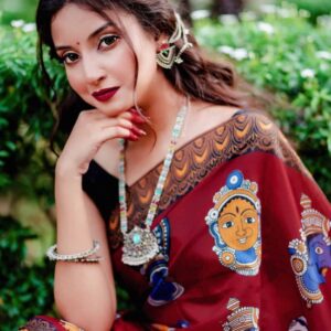 Durga Puja Special Red Kalamkari Saree