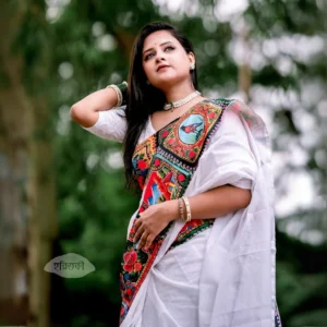 White Rickshaw Print Half Silk Saree
